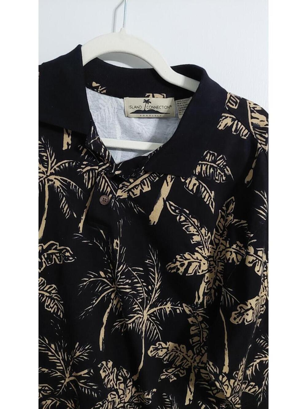Island Connection Honolulu Men's Black Hawaiian Palm Tree Print Cotton Shirt M